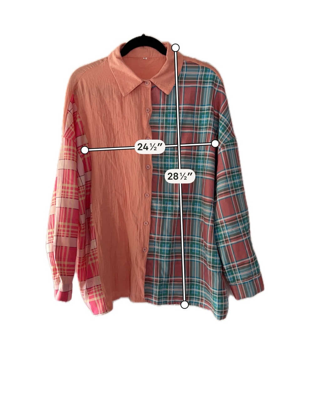 NWT HangNiTang Colorblock Plaid Patchwork Button Front Oversized Blouse Size S - Picture 5 of 8